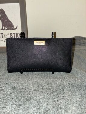 kate spade Black Saffiano Chain Clutch with Gold Plaque